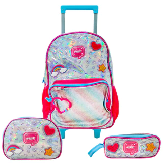 Kit Mochila De Rodinhas Lancheira Estojo Happy Gliter Escola em Oferta na Shopee