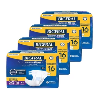 Fralda Descartável Adulto Bigfral Derma Plus Noturna TamanhoXG4 Pacotes com 16 FraldasTotal 64 tiras em Oferta na Shopee