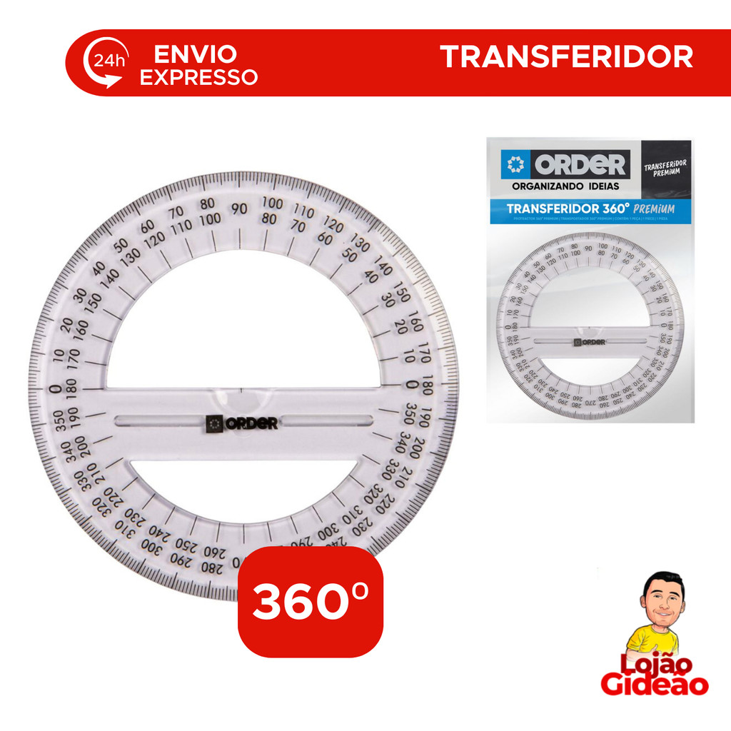 Régua Redonda Transferidor 360 Cristal Escolar Geométrico Transparente ...
