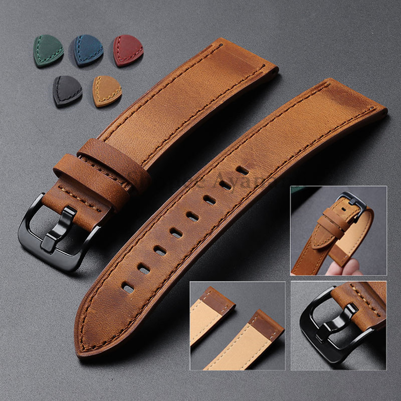 Pulseira De Relógio De Couro Genuíno Vintage 18mm 20mm 22mm 24mm Feminino Relogio Masculino Substituição Universal Aces