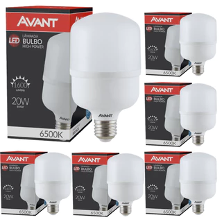 Kit 6 Lâmpada Bulbo Led 20W Luz Branca 6500K Bivolt 127v 220v Soquete E27 Avant em Oferta na Shopee