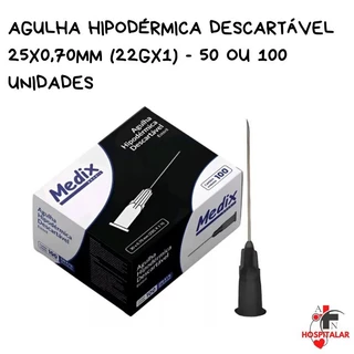 Agulha Hipodérmica Descartável 25x0,70MM (22Gx1) 50 e 100 Unidades em Oferta na Shopee