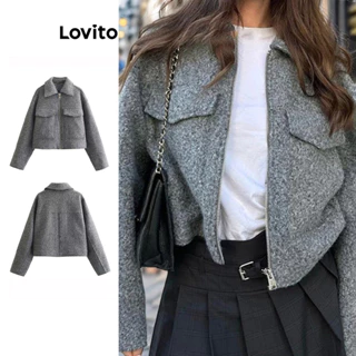 Lovito Jaqueta Casual Com Bolso Liso Com Zíper Para Mulheres LNL54290