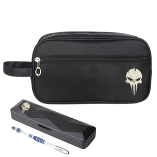 Nécessaire Premium Executiva Nylon Caveira Com Porta Escova em Oferta na Shopee