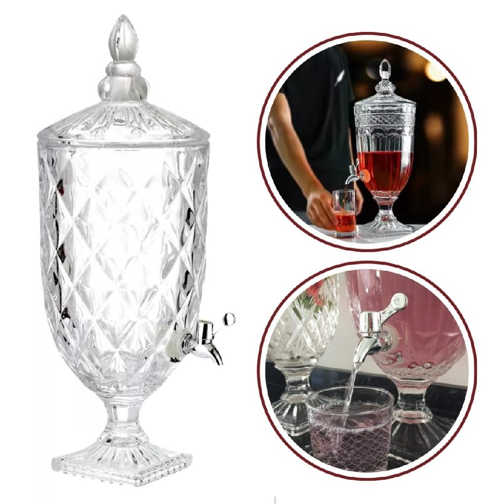 Suqueira Dispensador 5 Litros Vidro Transparente Com Torneira Diamond ...