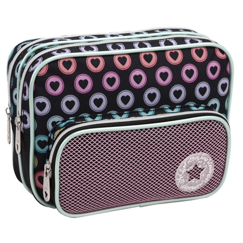 Estojo Triplo 3 Compartimentos Espaçoso Love Just DENLEX | Shopee