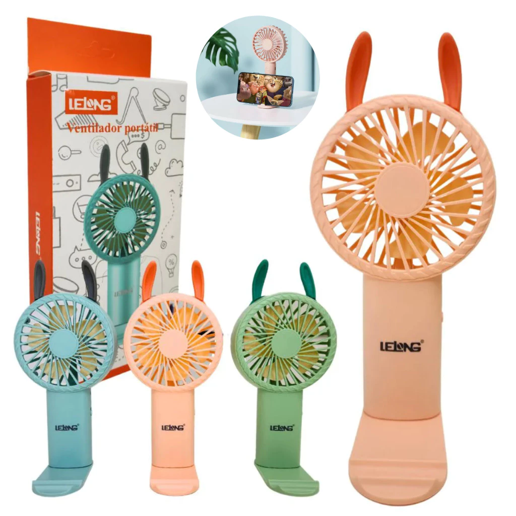 Mini Ventilador de mão e mesa Portátil e Silencioso Recarregável com Usb e Suporte Celular