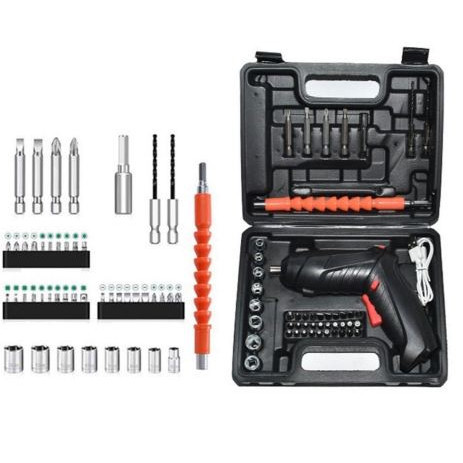 Kit Parafusadeira/Furadeira 48 Peças À Bateria Carregador Usb