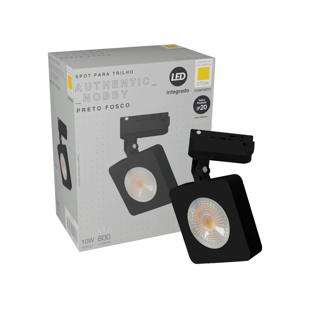 Spot Led Trilho Authentic Nobby 10w 2700k Quadrado Pf Deluxe