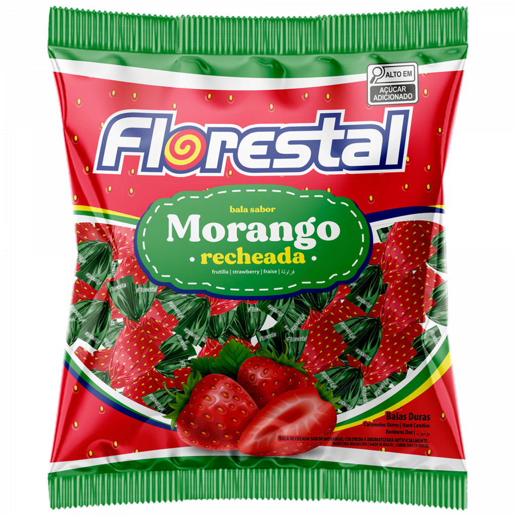 3 Pacotes Bala de Morango Recheada 500g Cada Florestal | Shopee Brasil