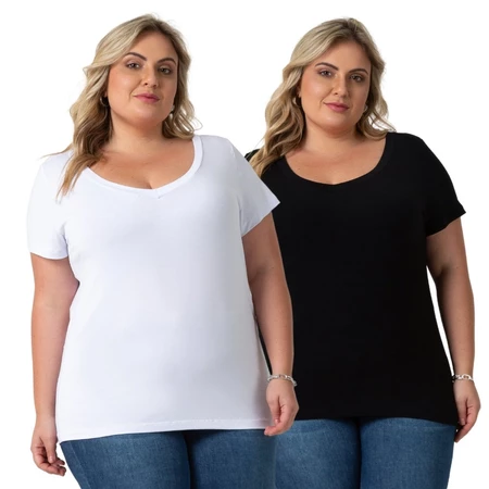 Kit 2 Blusa Plus Size Decote V Várias Cores Moda Feminina 103836 K2 DROP C1