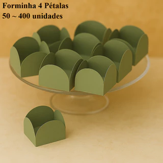 KIT Forminha Verde Pistache 4 Pétalas - Nº 6 (3 x 3cm) - 50 ~ 400 Unidades - Plac