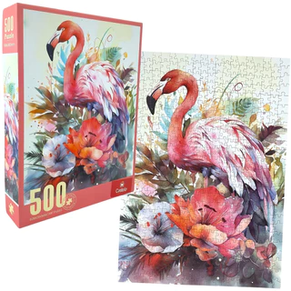 Quebra Cabeça 500 Peças Flamingo e Flores Decorativo Castela