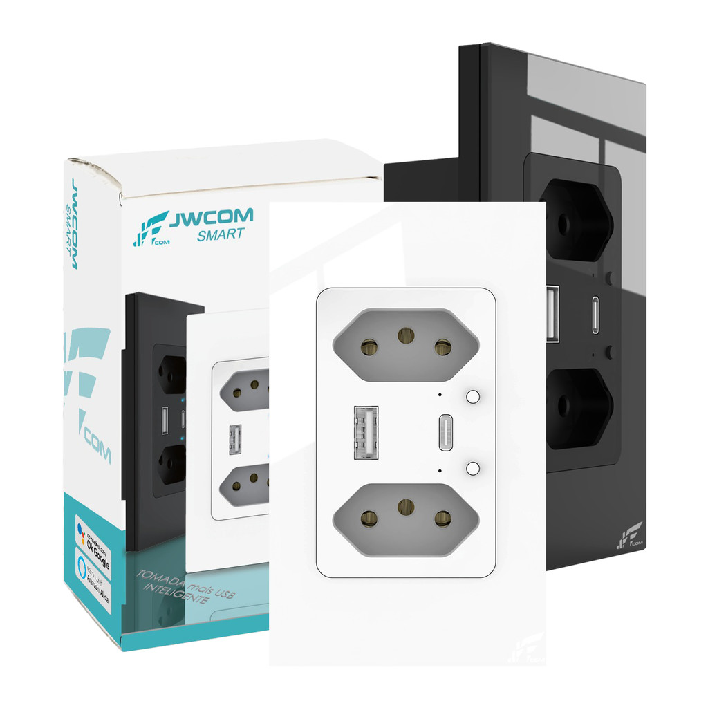 Tomada Inteligente Wifi 4x2 Dupla USB-C Alexa Google Tuya Automação Residencial App Smartlife Smart