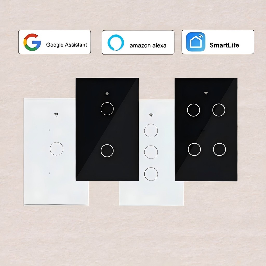 Interruptor Wifi Inteligente Tuya Preto 1 2 3 4 Botões Com ou Sem Neutro Smart Alexa Google