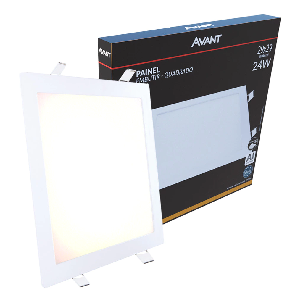 Painel Led Alu 24w 3000k Emb. Quadrado 110v/220v 30cm Avant