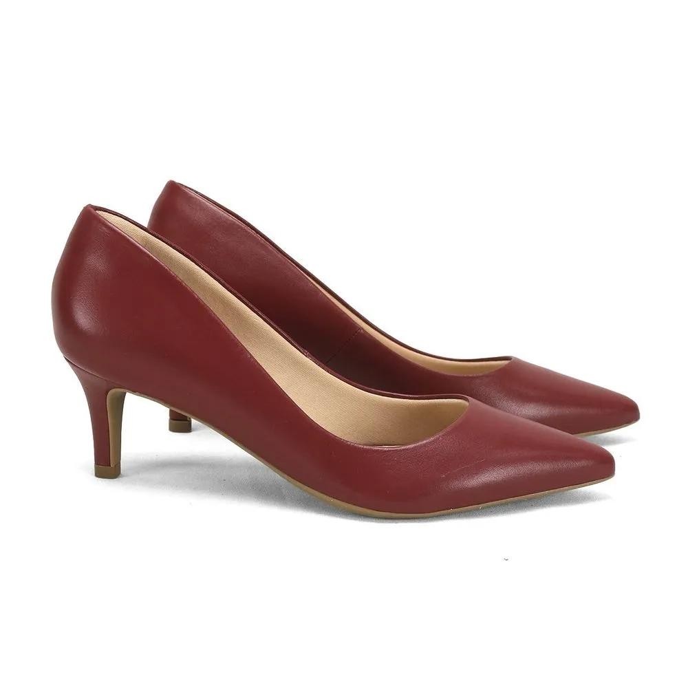 Scarpin em couro vinho salto baixo | Shopee Brasil