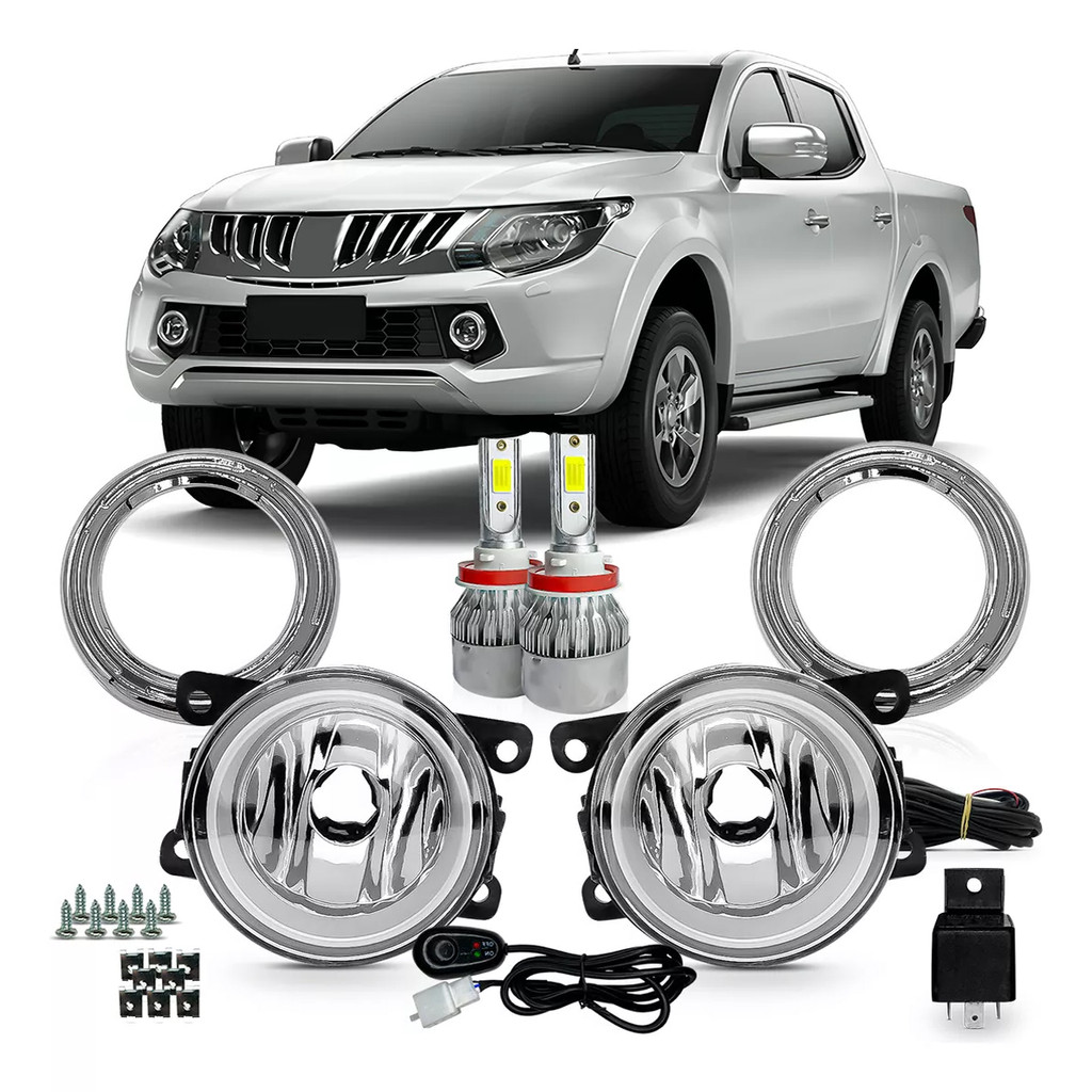 Kit Farol Milha L200 Triton 2017/24 Botão Colante Lâmpadas Super Led ...
