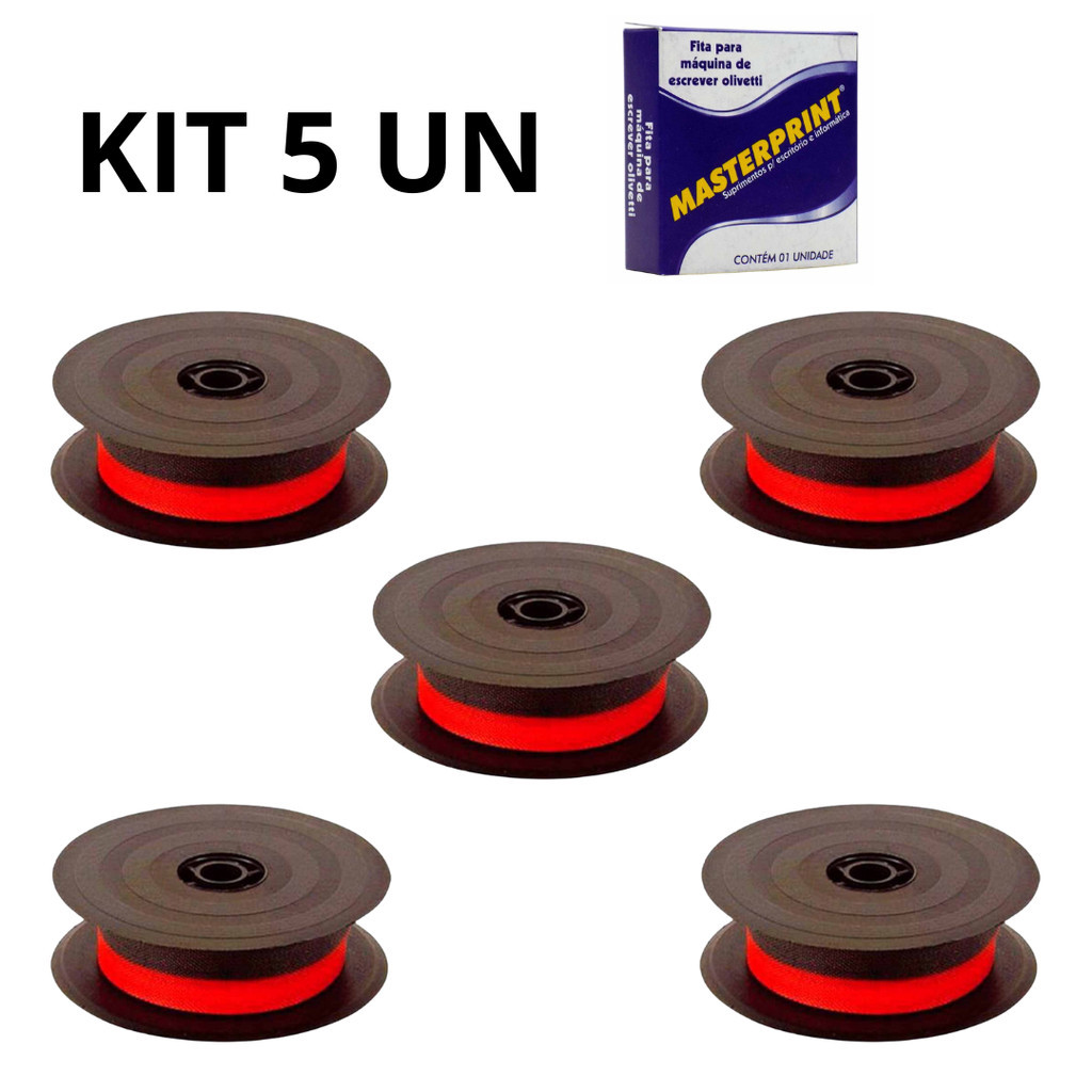 Kit 5 Fita Máquina de Escrever Olivetti Nylon PVF 40001 Preta Vermelha ...