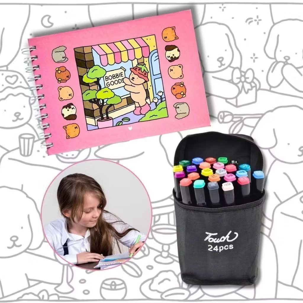 Kit Livro De Colorir Capa Dura 50 Páginas + Kit 48 Cores Caneta Marcadora  Dupla/Pintura | Shopee Brasil