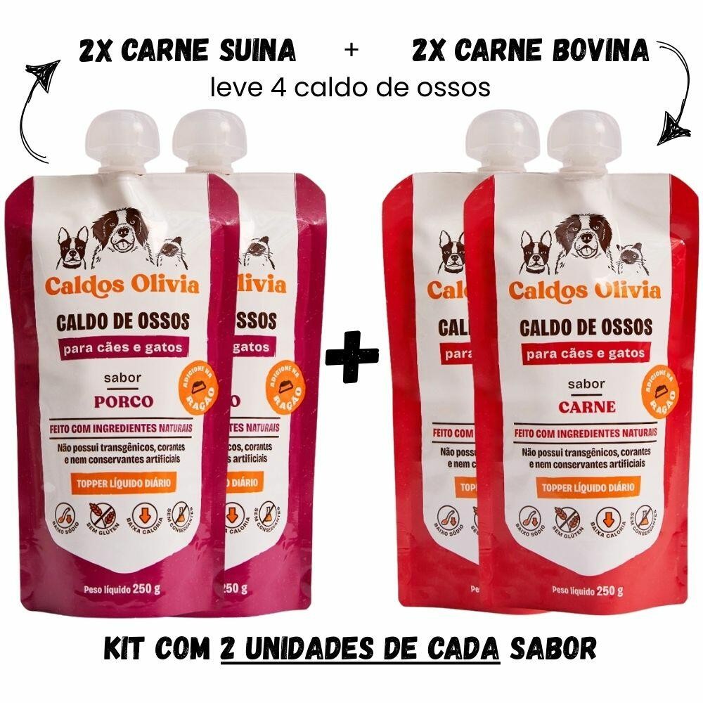 Kit 4 Unidades Caldo de Ossos Suino e Bovino para Cães e Gatos 250gr ...