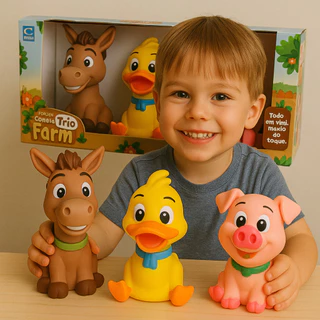 Brinquedo Fazendinha Animais da Fazenda Vinil Macio 3 Unidades