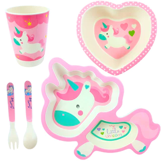 Kit Refeição Infantil Unicórnio Fibra de Bambu Castela