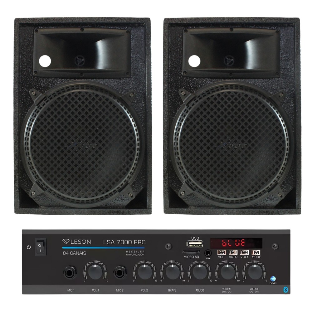 Amplificador Receiver BT 4ch Lsa7000 + Par Caixa Som igreja