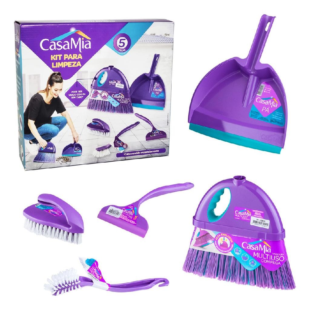 Kit Casamia Limpeza Doméstica 5 Pçs Vassoura Pá Escovas Rodo | Shopee ...