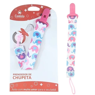 Prendedor de Chupeta Elefante Rosa Com Trava Clipe Livre BPA - Castela