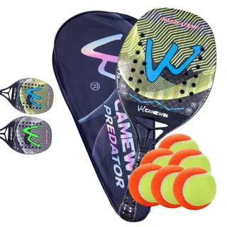 Kit Raquete Beach Tennis Carbono 12K Profissional + 06 Bolas em Oferta na Shopee