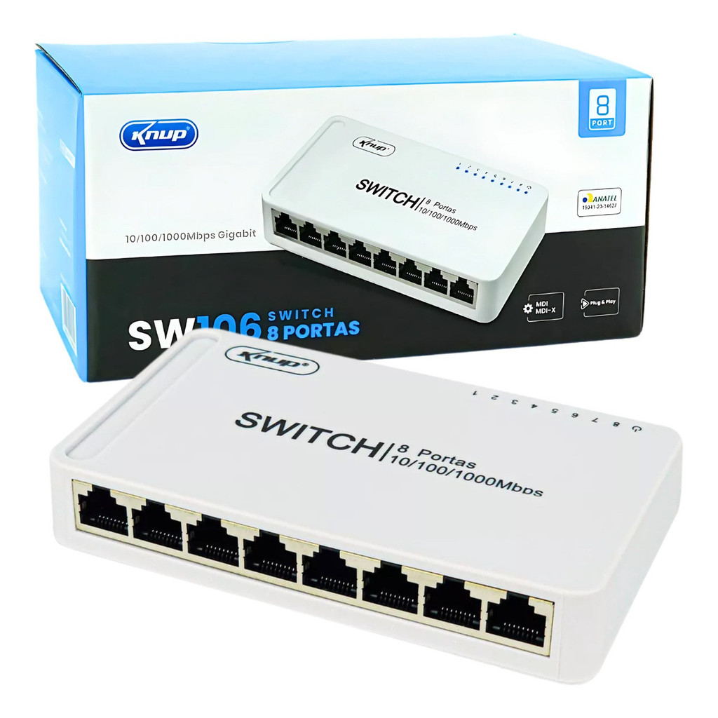 Switch 8 Portas Gigabit Rede 10/100/1000mbps Hub Bivolt Rj45