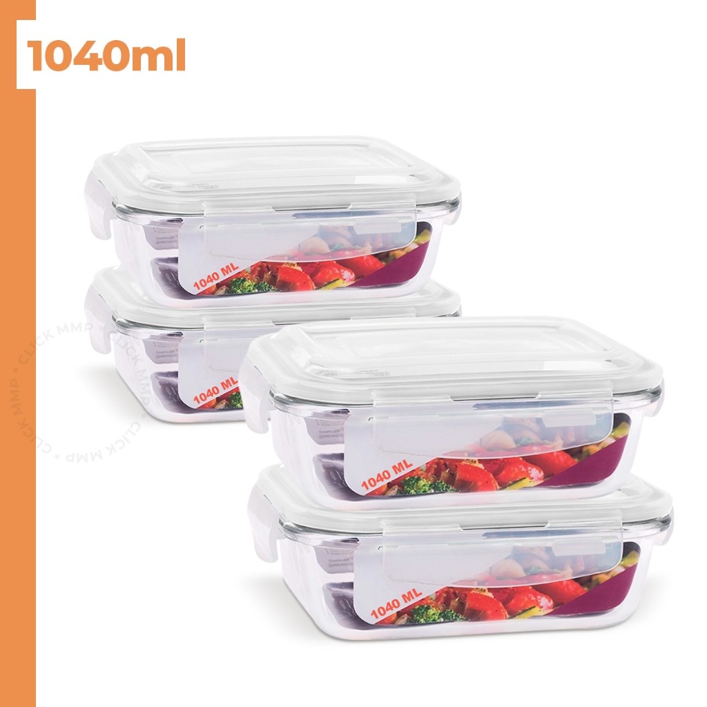 Kit Potes Herméticos De Vidro Premium Para Marmita Mantimentos 1040ML Com 4 Travas