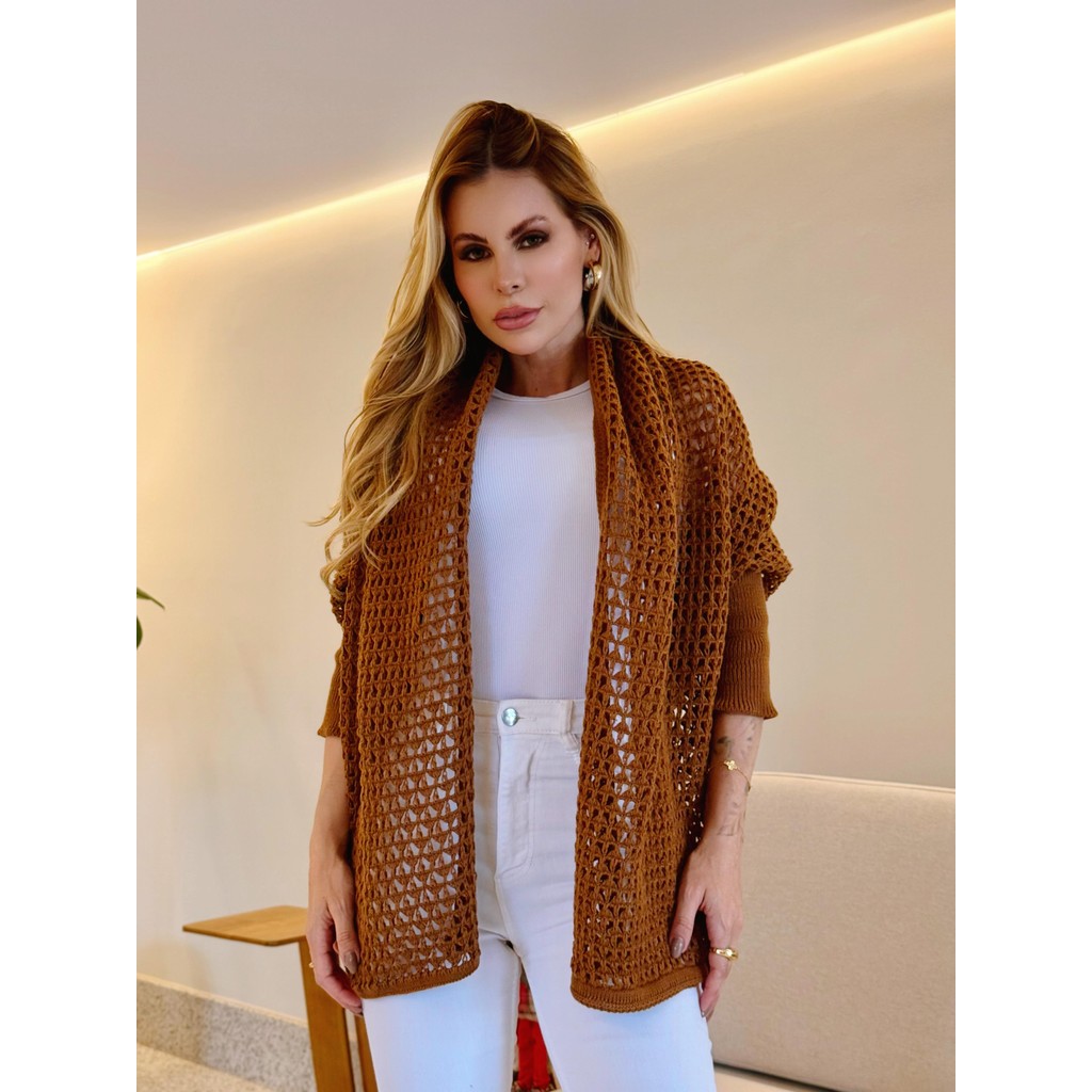 Roupa Casaco Feminina Kimono Tricô Colete Shopee Brasil