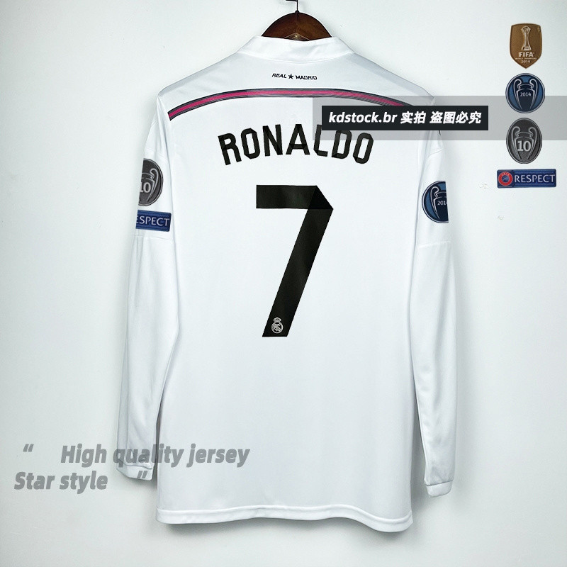 Real Madrid Home Camisa De Futebol Ronaldo Uniforme De Futebol Retro Manga Longa