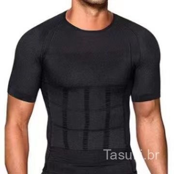 [Modelador Masculino] Camiseta Curta 140D - Controle de Barriga de Cerveja e Ajuste Slim | Roupa Íntima de Compressã