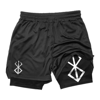 Short 2 em 1 Masculino Berserk Proteção UV Compressão Bermuda Academia Corrida Moda