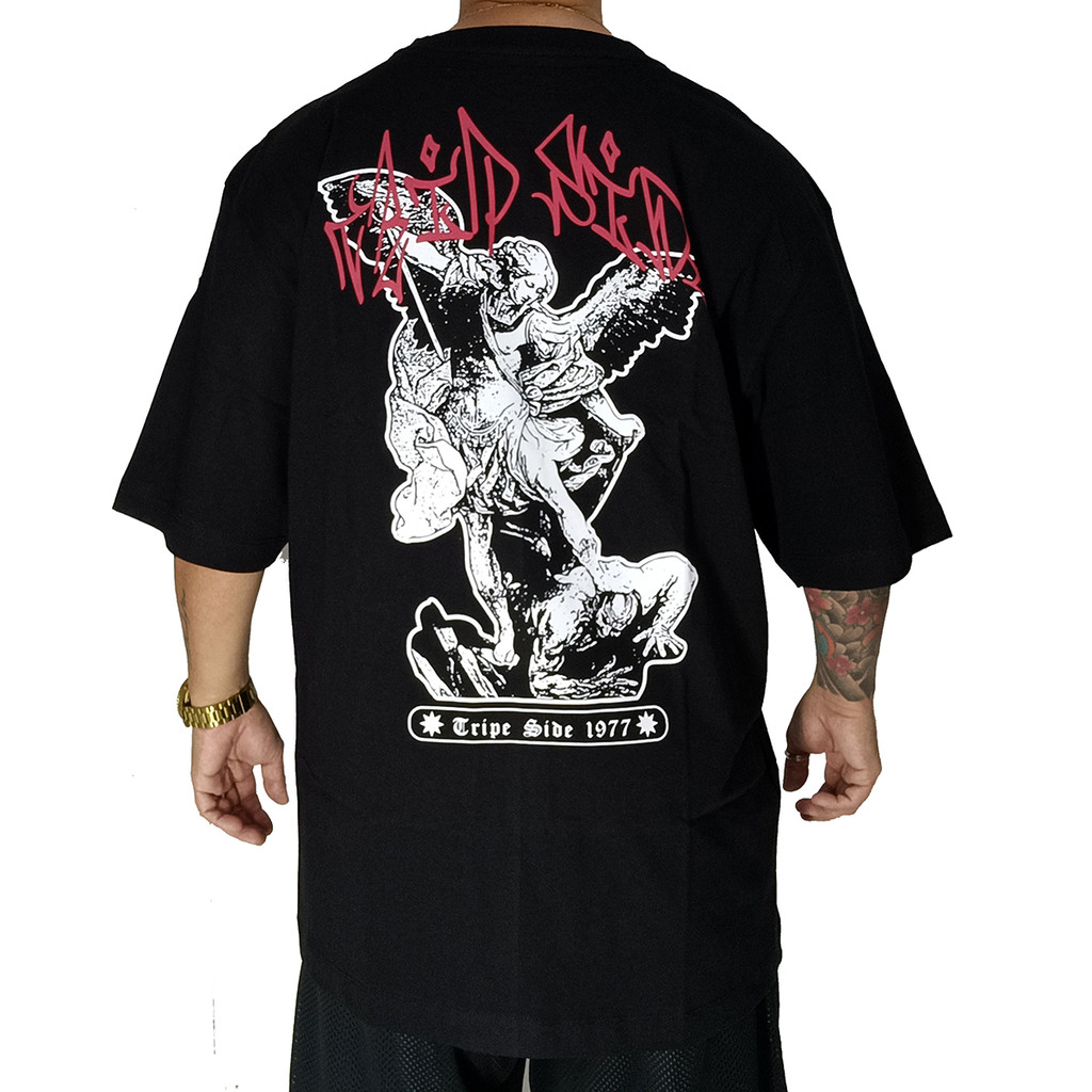 Camiseta Trip Side Plus Size Overzise Anjo Alado Preto OP04