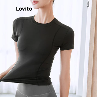 Lovito Camisetas Esportivas Simples para Mulheres LNA13051 (Multicolorido)