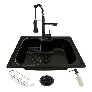 Cuba Gourmet Cozinha Aço Inox 60x42 Preta E Torneira Gourmet