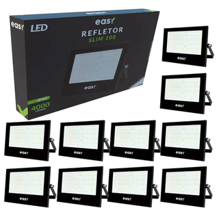 Kit 10 Refletor Led 100W Iluminação Externa Comercio Casa Luz Branca 4000 Lumens 127v 220v Easy