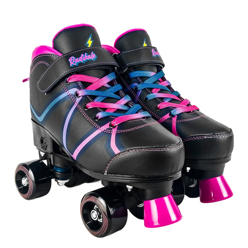 Patins 4 Rodas Infantil Tam. Ajustável Roller Tenis Preto E Rosa ...