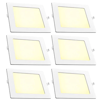 Kit 6 Painel Plafon Quadrado Embutir 18W Luz Amarela 3000K Luminária de Gesso Forro Avant