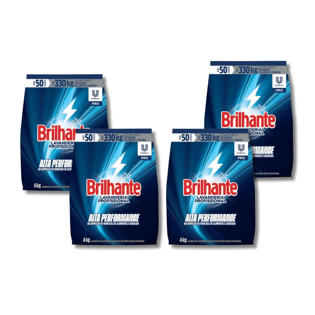 Kit 4 Sabão em Pó Alta Performance 4kg Brilhante Uso Geral e ...
