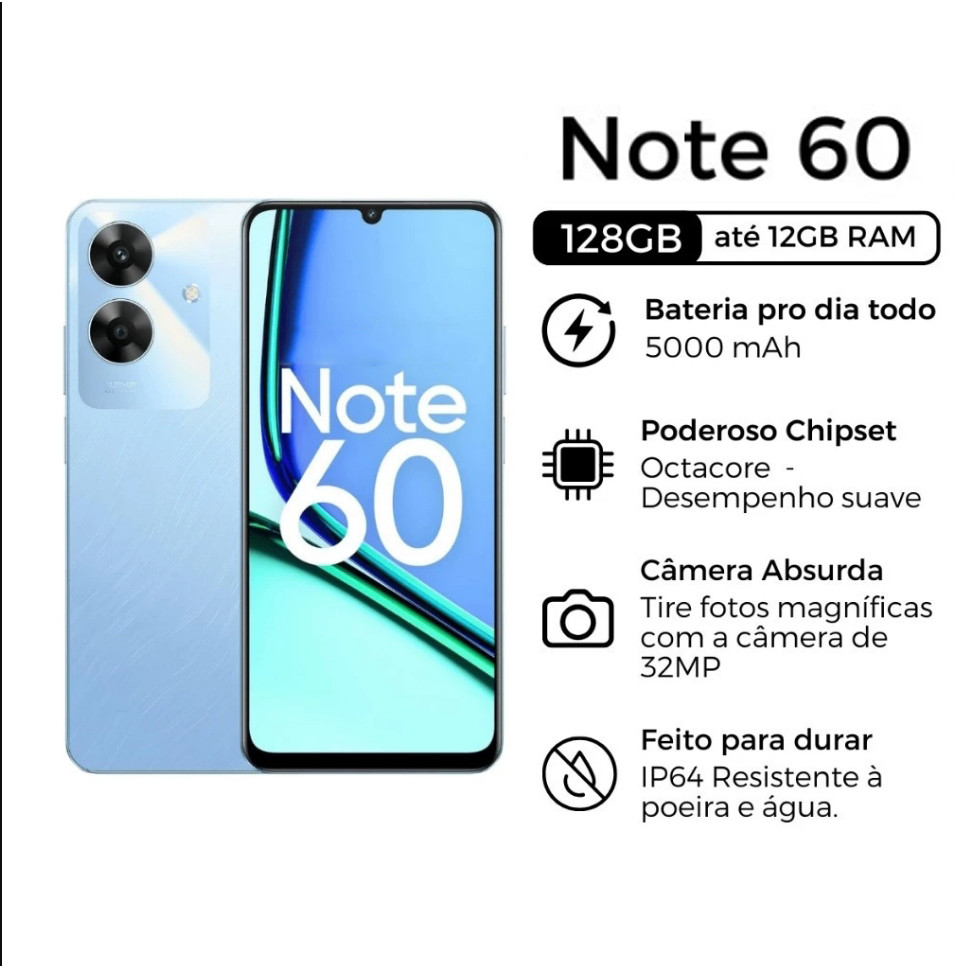 Realme Note 60 Dual SIM 512GB 12GB Memória Global Smartphone