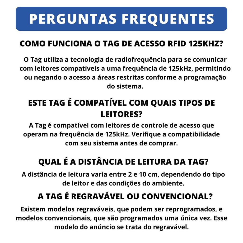 Tag Chave Aproximação 125KHz Regravável Fechadura Eletrônica