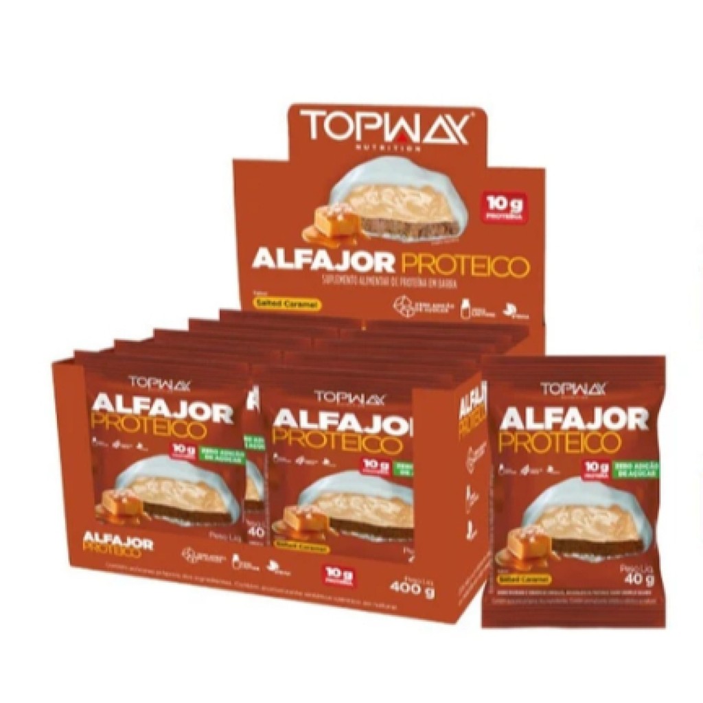 KIt 10 Alfajor Proteico Caramelo 10g De Proteína Zero Açúcar Topway