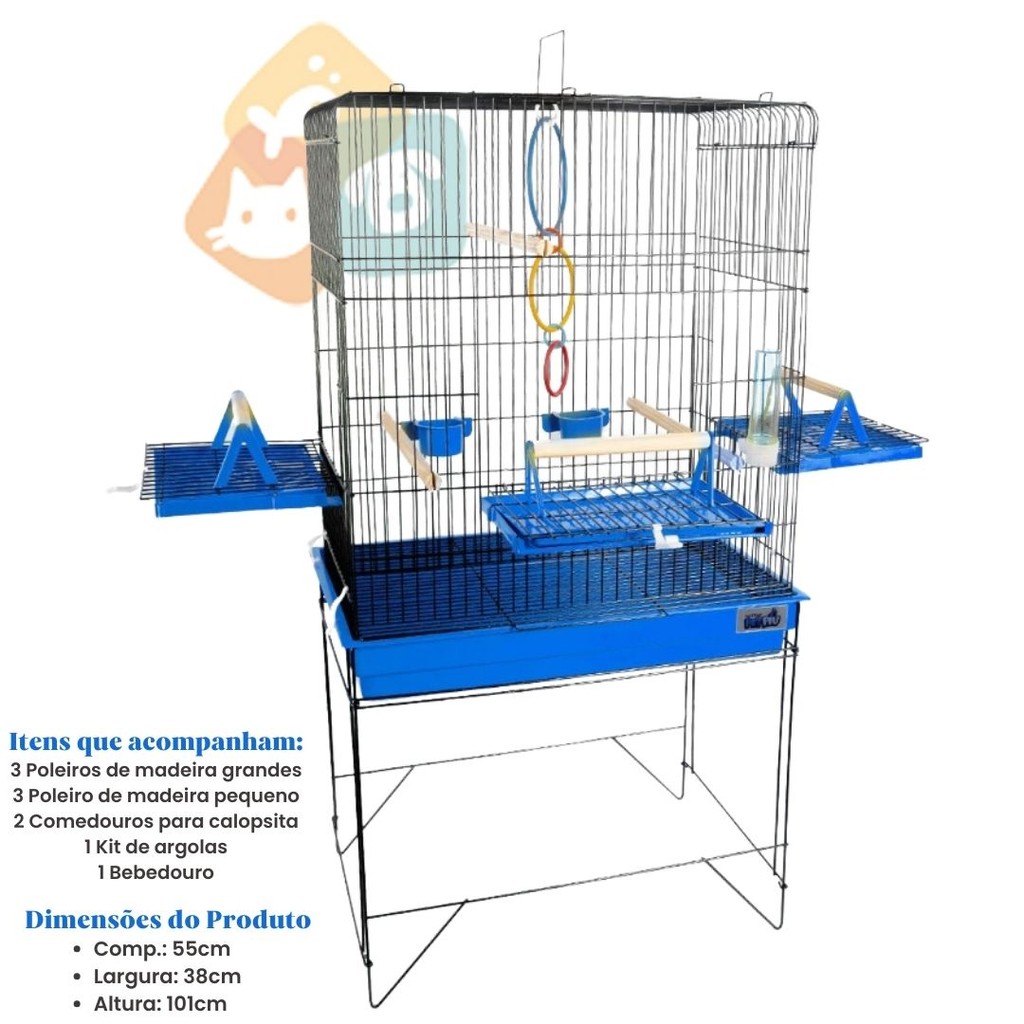 VIVEIRO GAIOLA CALOPSITA PASSÁROS AVES TRIPLEX CONFORT JEL PLAST