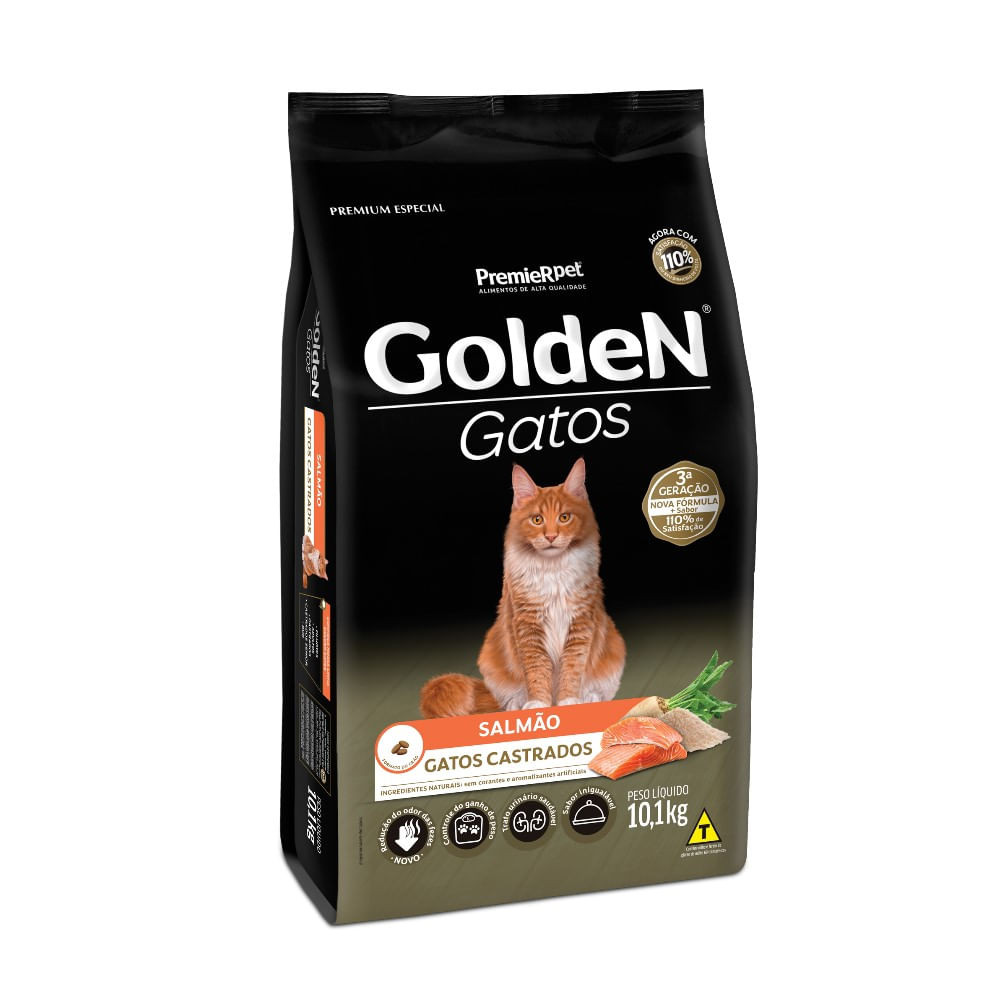 RAÇÃO GOLDEN GATOS CASTRADOS SALMÃO 10.1 KG