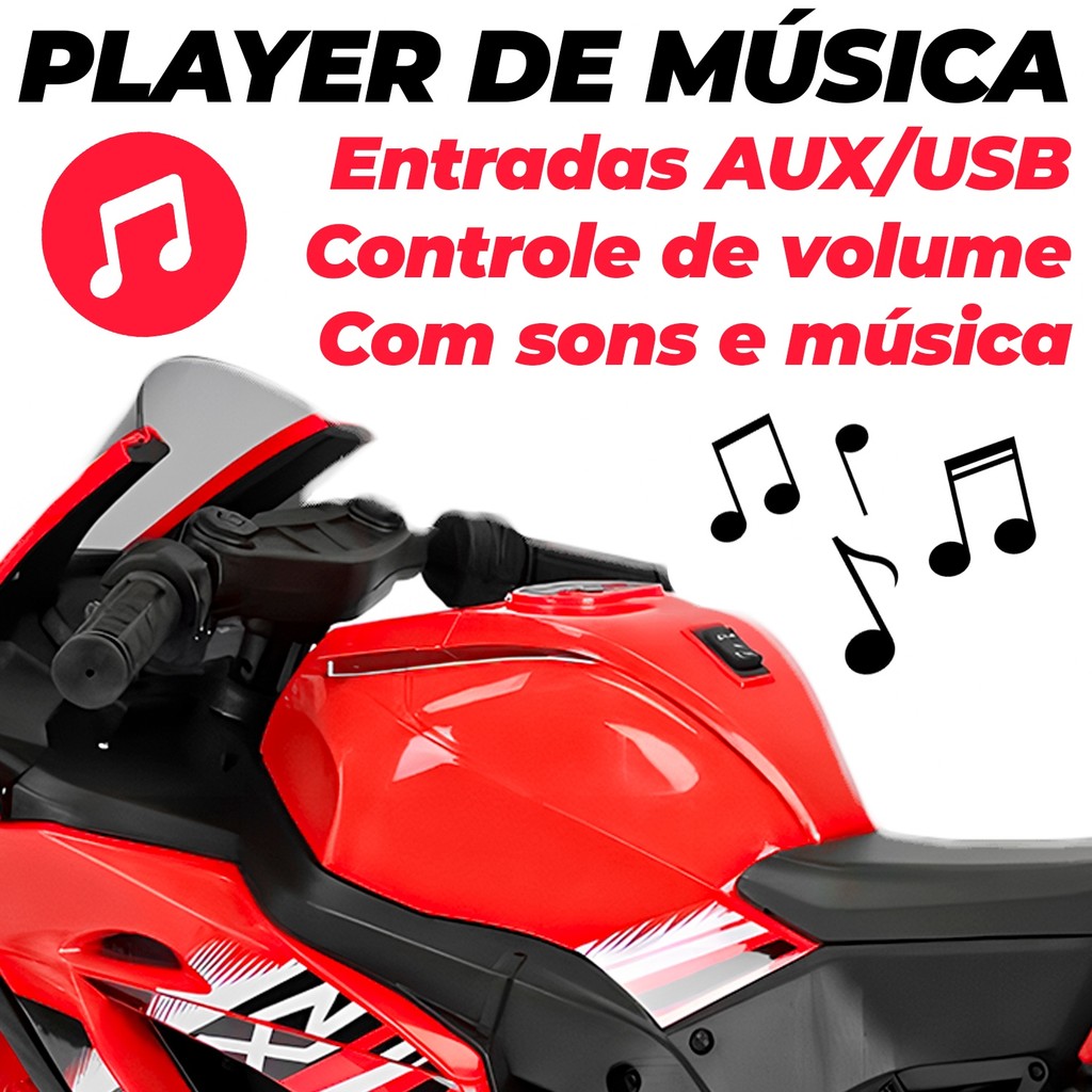 Moto Kawasaki ZX-10R Infantil Elétrica 12V Musical Vermelha Com